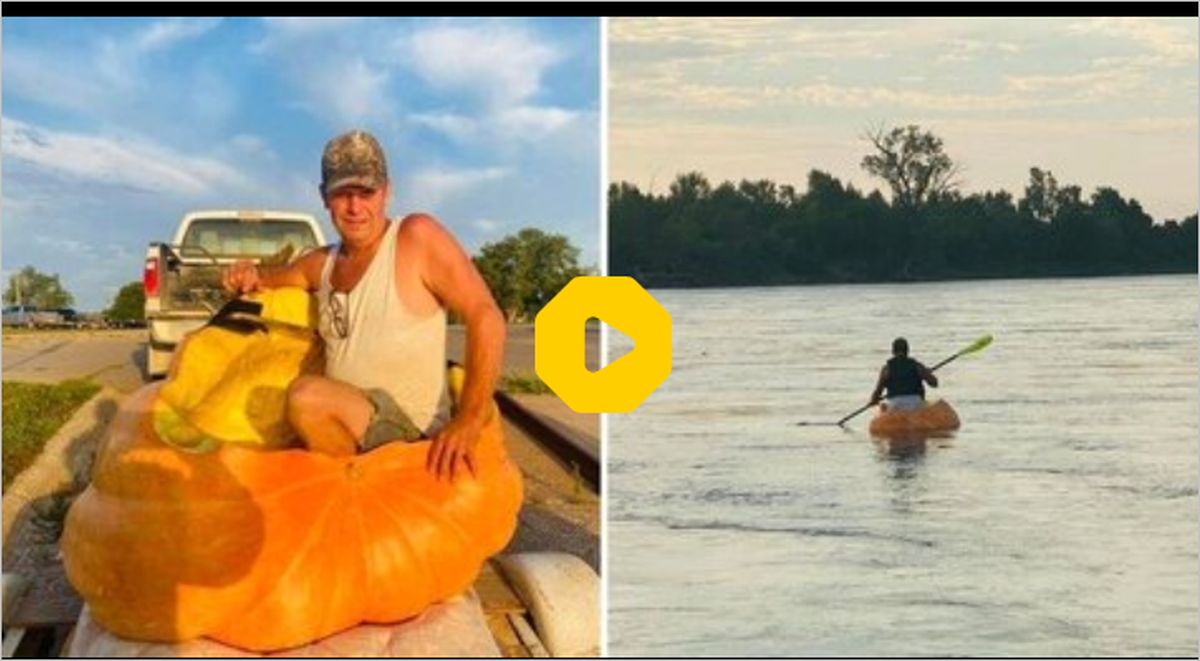 ببینید: قایقرانی مرد آمریکایی با کدو حلوایی در طول رودخانه!