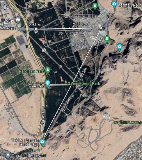 عکس: فاصله مکانی ۲ انفجار با قبور شهدای کرمان