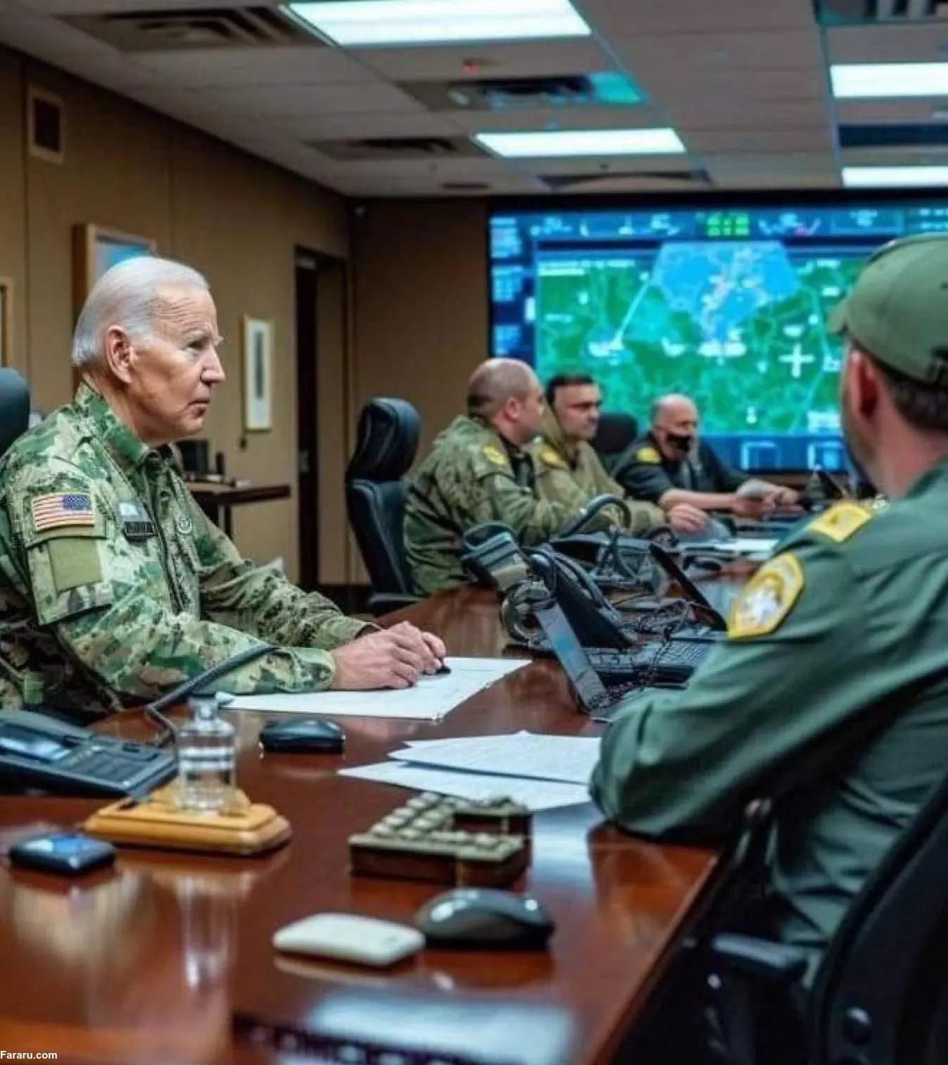 عکس | بایدن با یونیفرم نظامی در اتاق جنگ عکس | بایدن با یونیفرم نظامی در اتاق جنگ