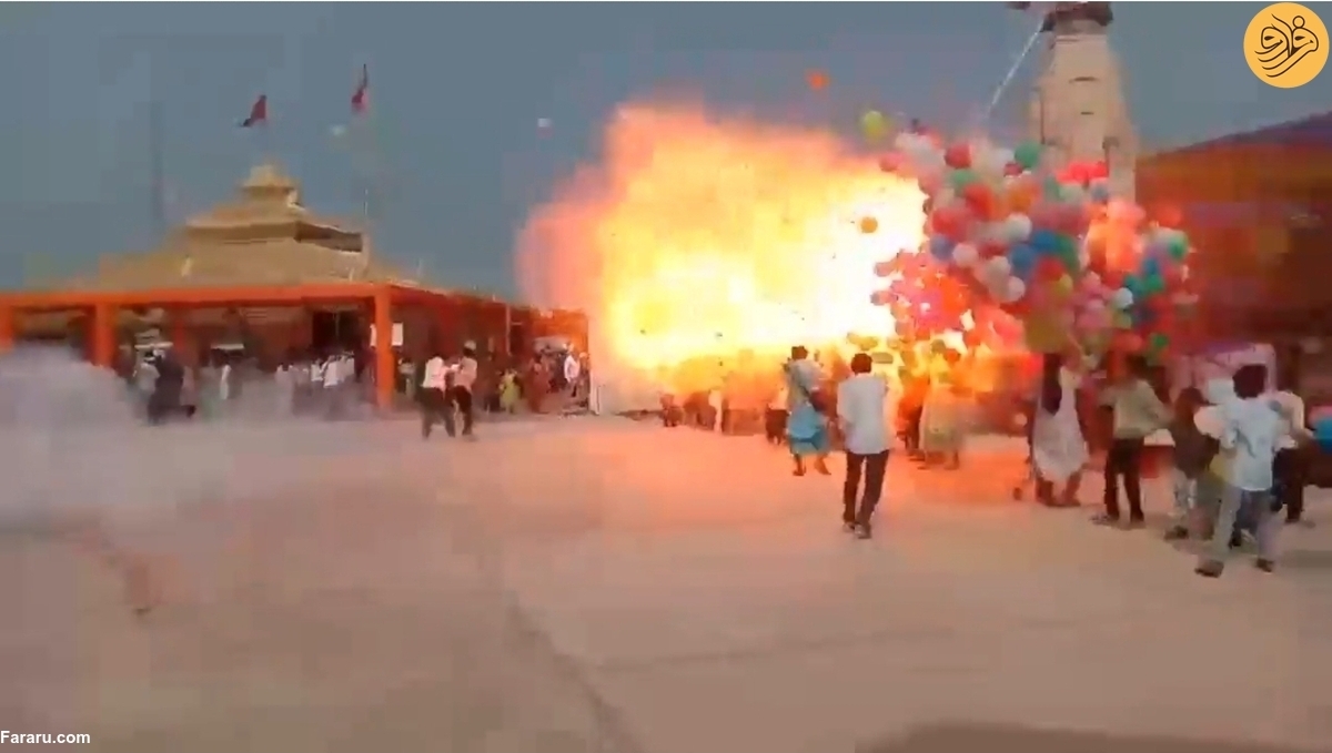 ویدیو | انفجار آتشین صدها بادکنک بر اثر ترقه‌بازی