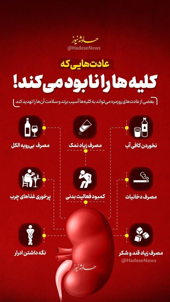 اینفوگرافی | با ترک این عادتها ، کلیههایتان را نجات دهید اینفوگرافی | با ترک این عادتها ، کلیههایتان را نجات دهید