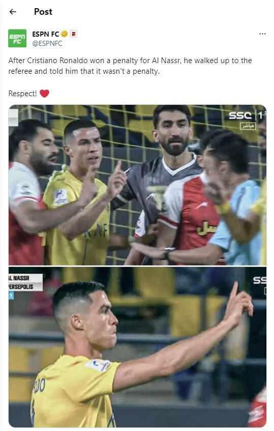 عکس | اقدام جوانمردانه رونالدو مقابل پرسپولیس جهانی شد عکس | اقدام جوانمردانه رونالدو مقابل پرسپولیس جهانی شد