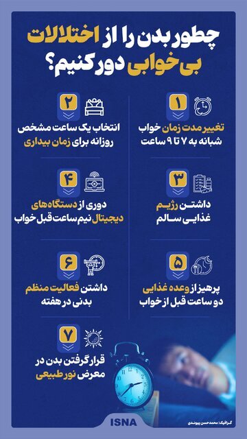 اینفوگرافیک | نکات مهم برای رفع اختلالات بیخوابی اینفوگرافیک | نکات مهم برای رفع اختلالات بیخوابی
