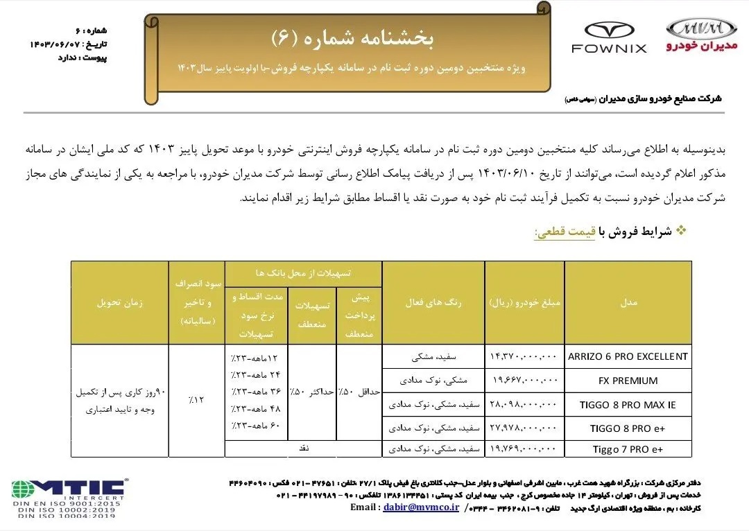 آغاز فروش فوری ۵ محصول مدیران خودرو از فردا - ۱۰ شهریور ۱۴۰۳