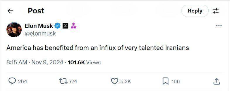 عکس | توئیت ایلان ماسک در مورد ایرانی‌ها جلب توجه کرد!
