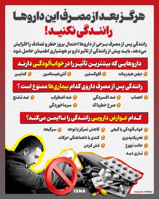 بعد از مصرف این داروها، رانندگی نکنید | اینفوگرافی بعد از مصرف این داروها، رانندگی نکنید | اینفوگرافی
