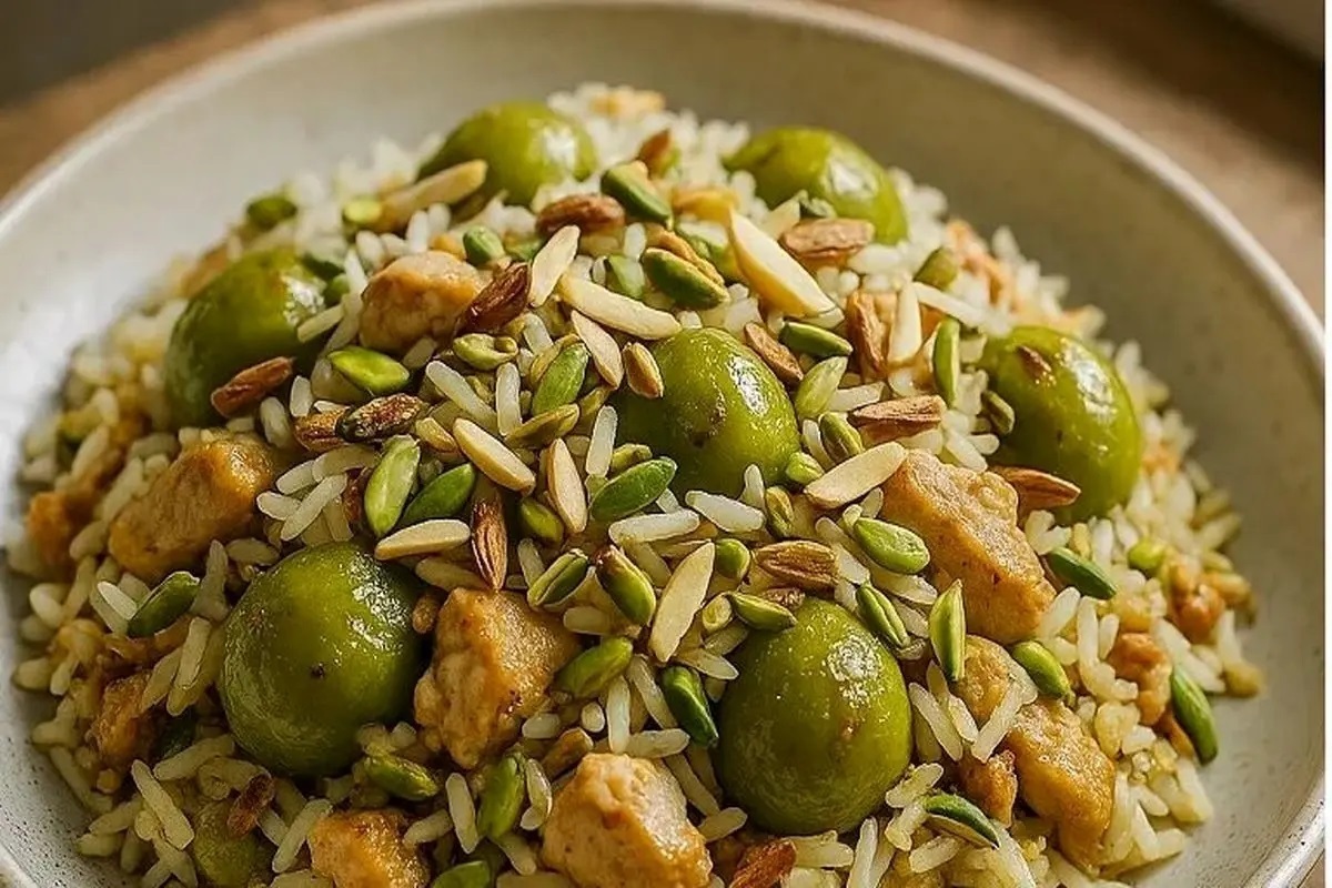 دستور پخت گوجه سبز پلو یک غذای ساده و خوشمزه بهاری
