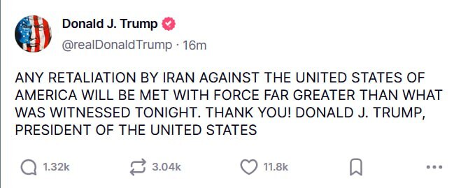 توییت تهدیدآمیز ترامپ برای ایران بعد از حمله به ۳ سایت هسته‌ ای + عکس