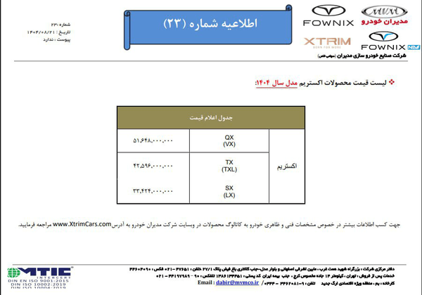 قیمت جدید محصولات مدیران خودرو اعلام شد + جدول
