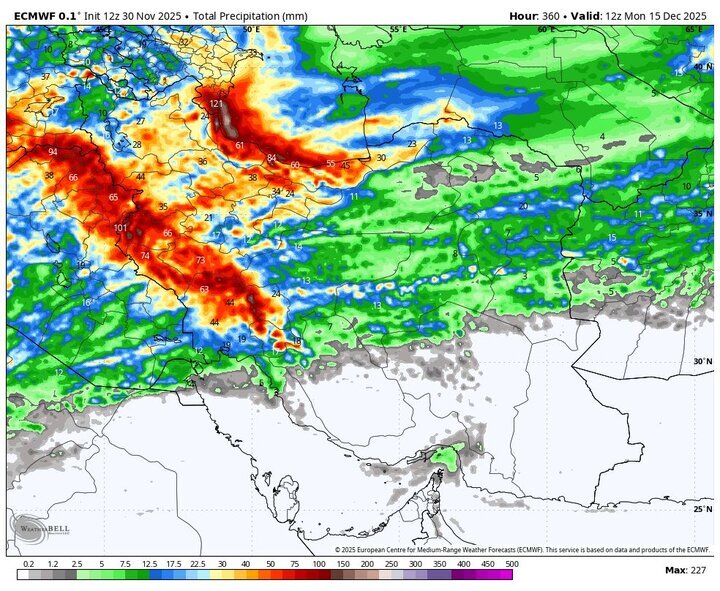 پیش بینی هواشناسی کشور | تشدید بارش‌ها تا روز پنجشنبه ۱۳ آذر ماه + نقشه