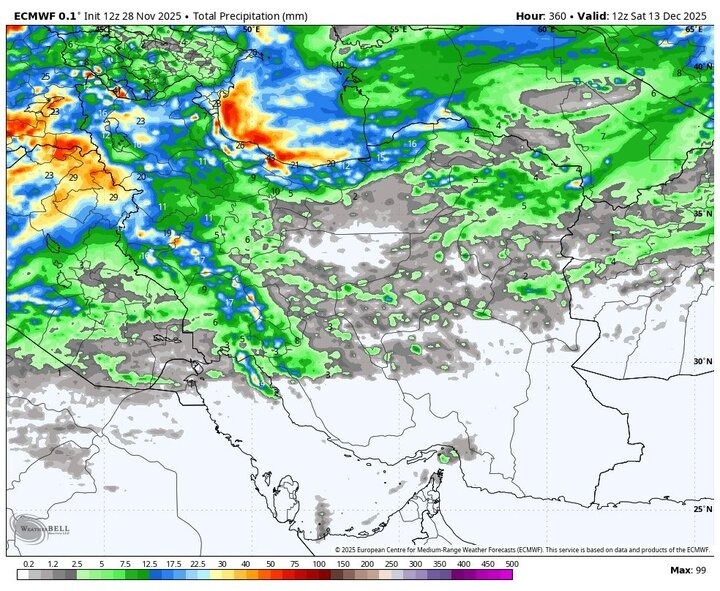پیش بینی هواشناسی | آغاز بارش‌های جدید برف و باران از دوشنبه ۱۰ آذرماه