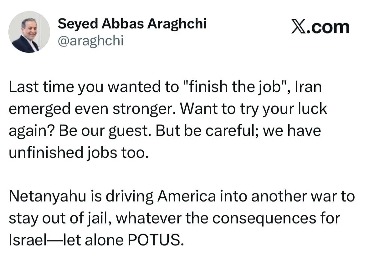 واکنش عراقچی به ادعاهای نتانیاهو: ما نیز کارهای ناتمامی داریم واکنش عراقچی به ادعاهای نتانیاهو: ما نیز کارهای ناتمامی داریم